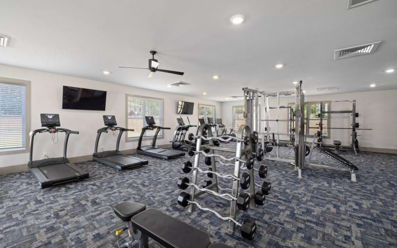 a gym with exercise equipment