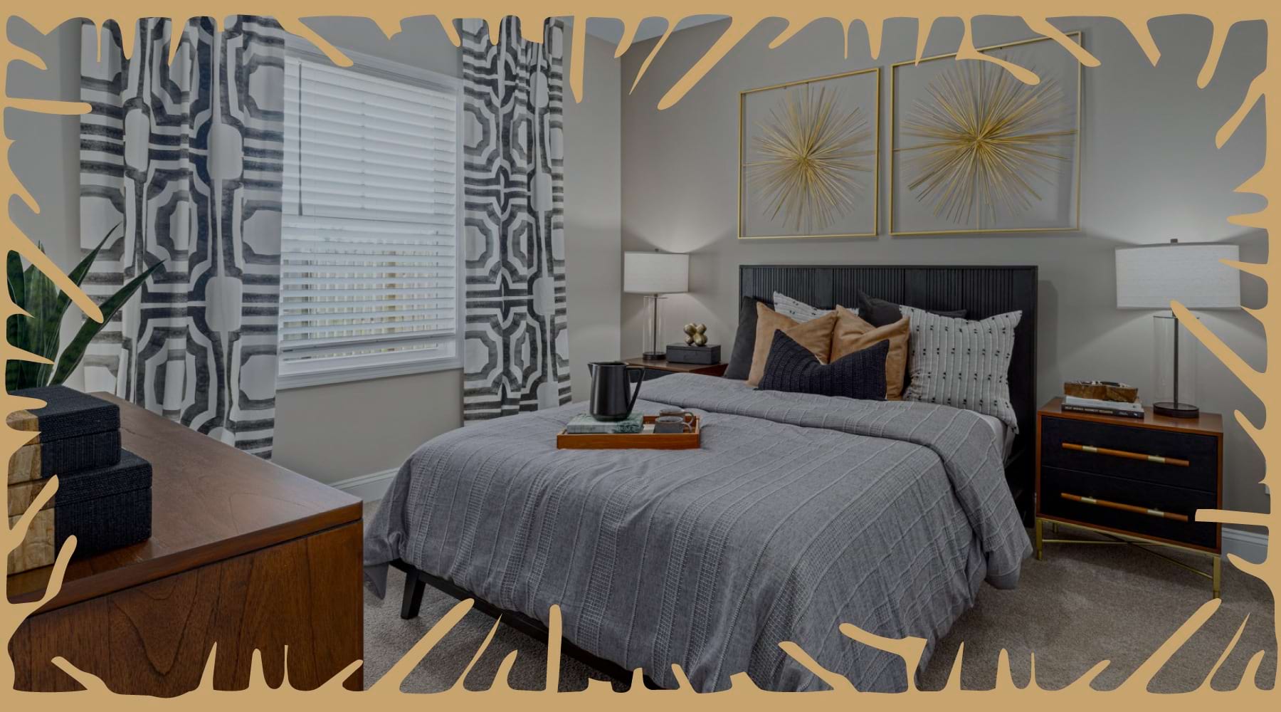 Bedroom with natural lighting and high ceilings